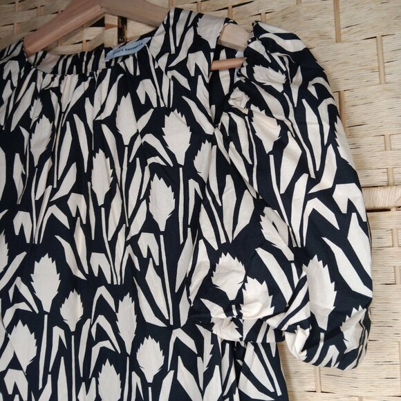 Short Sentence Puffy Sleeve Cutout Relaxed Fit Cotton Mini Dress Pockets Floral - Picture 4 of 11